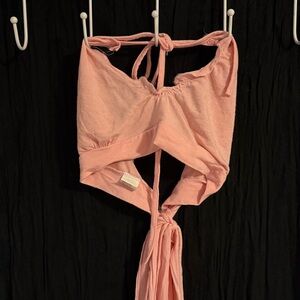 Peplum Ballet Soft Baby Light Pink Halter Tie Around Adjustable Top Bralette